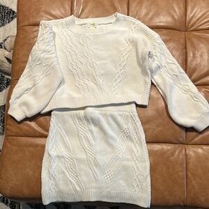 White Cable Knit Sweater and Skirt Set